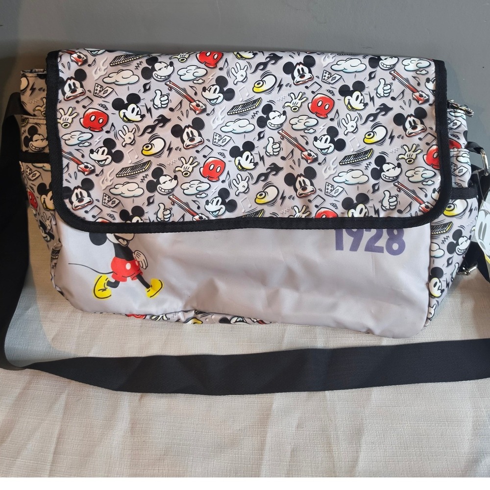 Disney Mickey Mouse Messenger Bag Grey All Over Print Crossbody Diaper Bag NWT